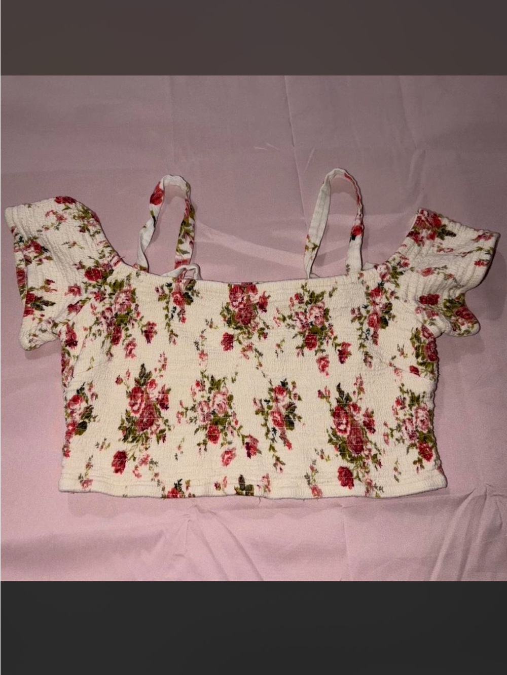 American Rag smocked floral off the shoulder top